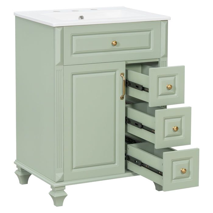 Freestanding Bathroom Vanity With Sink, 3 Drawers & Flip-Out Drawer