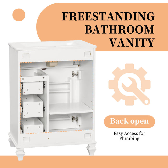 Freestanding Bathroom Vanity With Sink, 3 Drawers & Flip-Out Drawer
