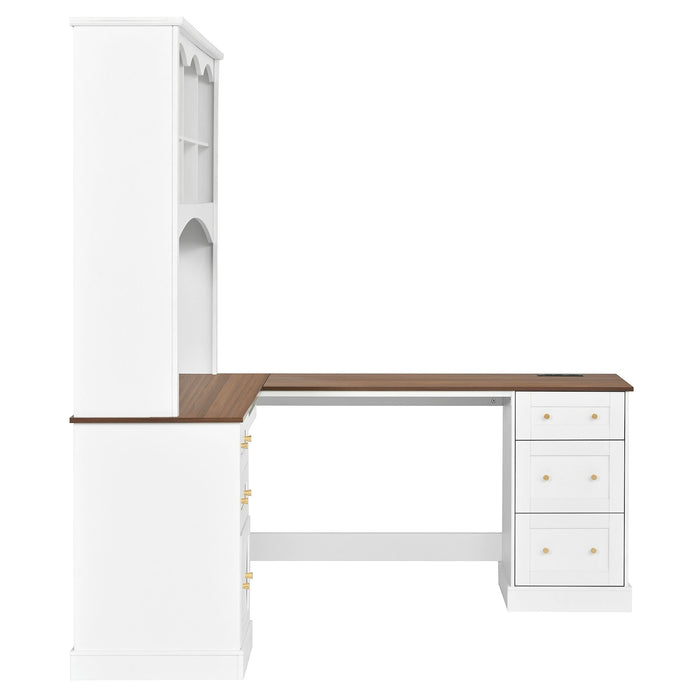 Space Saving L-Shaped Computer Desk With Keyboard Tray & Charging Stations