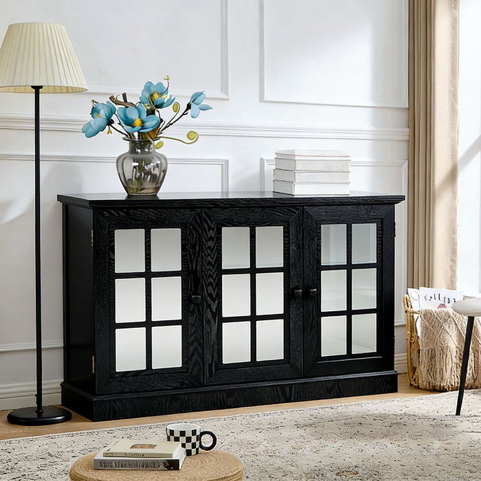 Storage Cabinet With 3 Mirrored Acrylic Doors, Adjustable Shelves