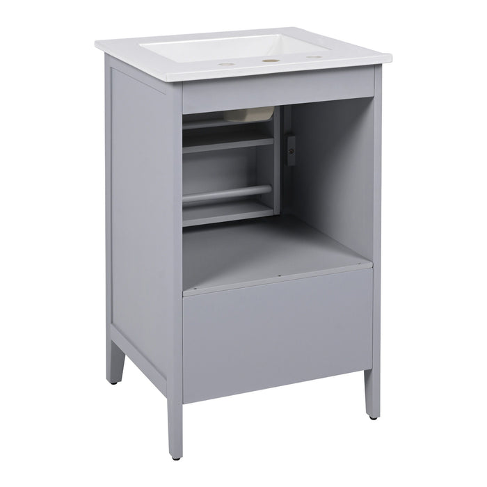 20" Bathroom Vanity With Sink, Bathroom Cabinet With A Door, Door Shelf Storage And Adiustable Foot Pads, A Drawer - Gray