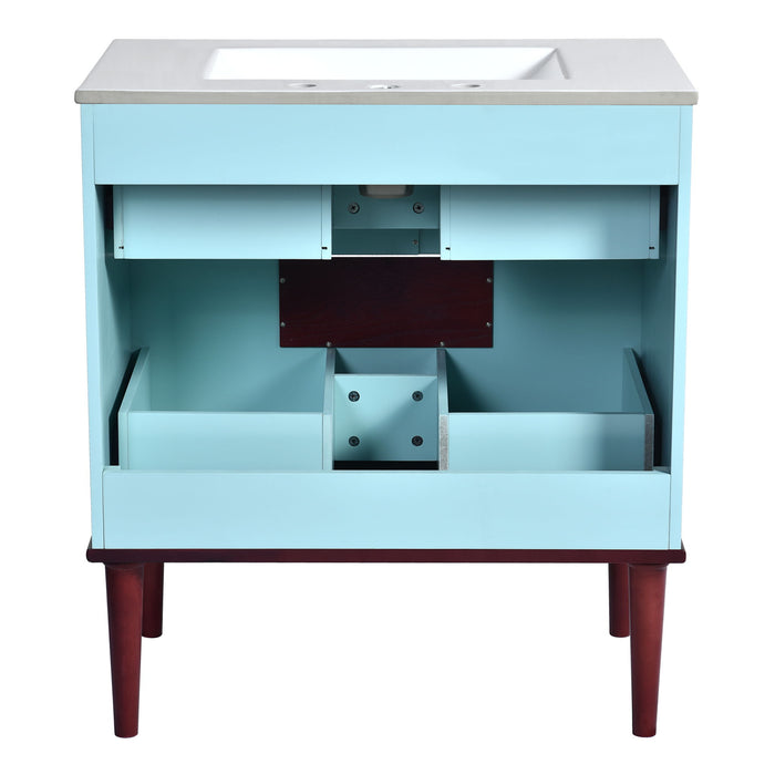 Bathroom Vanity Cabinet With Ceramic Sink Combo Set, Frame Modern Bathroom Storage Cabinet With 2 Drawers - Blue