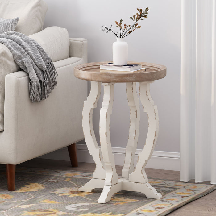 French Country Style Accent Table With Hourglass Design