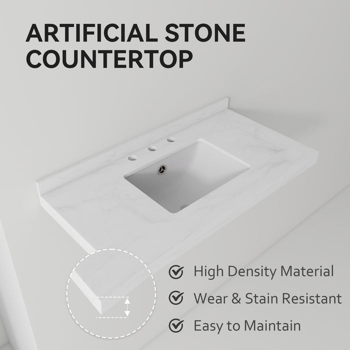 Basin Sink, Triple Faucet Holes, 2" Thick Rim, Sink Only
