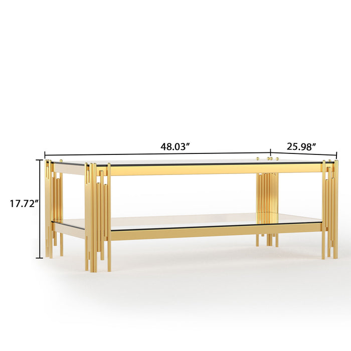 Coffee Table With Double Tier, Rectangular Design - Gold