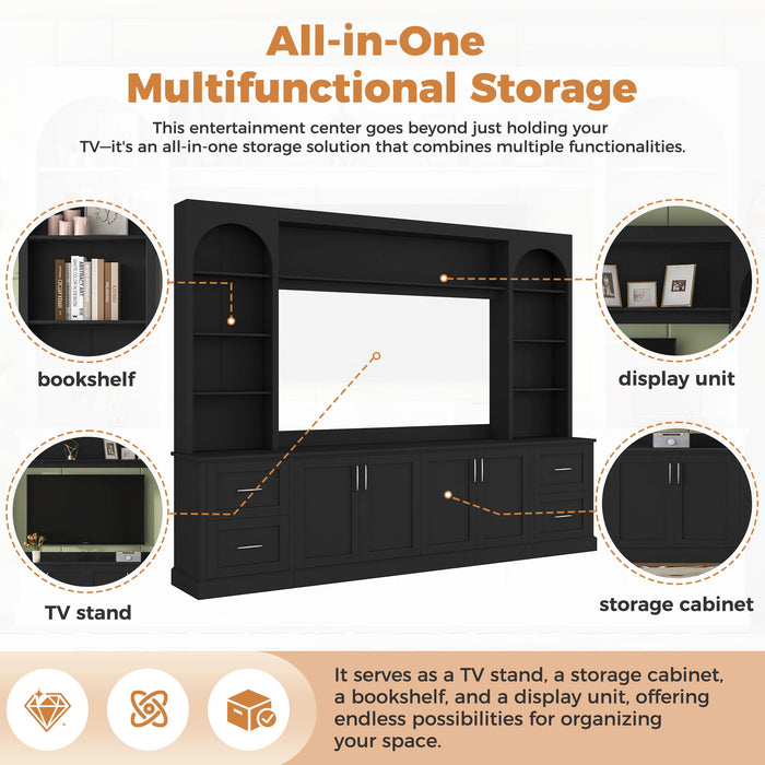 Arched Entertainment Center Wall Unit With Drawers, TV Stand