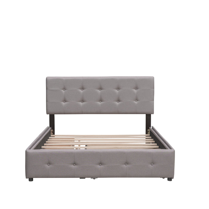 Upholstered Platform Bed With Classic Headboard And Drawers, No Box Spring Needed