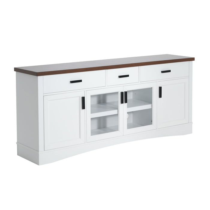 TV Console Stand, Glass Doors & Storage Drawers, Adjustable Shelves