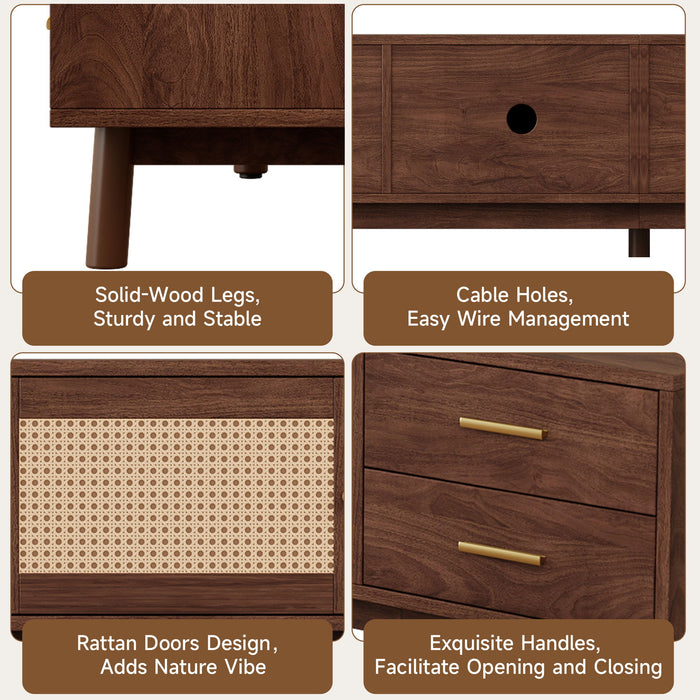 70" TV Stand With Doors For TVs Up To 80", Media Console With 4 Drawers & Cable Holes - Dark Brown