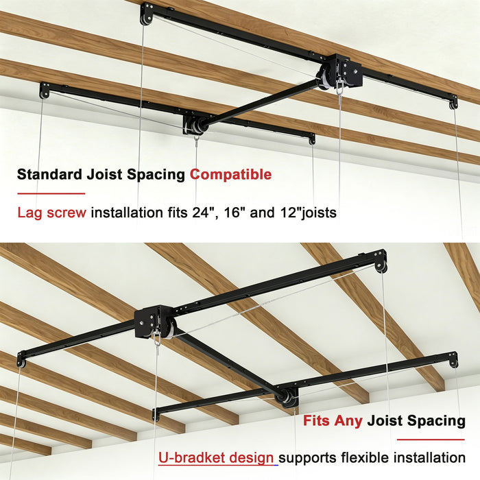 Overhead Garage Storage Rack For High Ceilings & Safety Lock - Black
