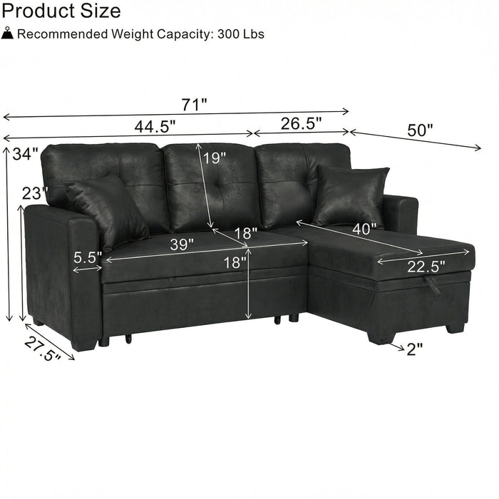 Sectional Sofa With Pull Out Bed, Reversible Chaise