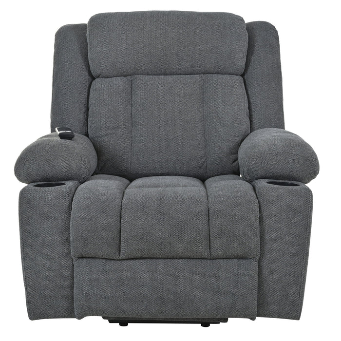 Power Lift Recliner Chair With Extended Footrest, Remote Control, Cup Holders, And Side Pockets
