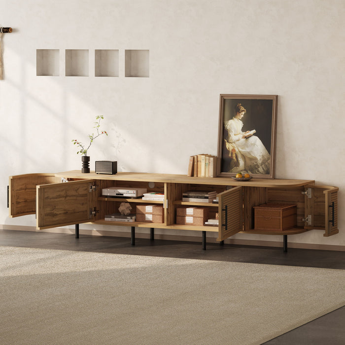 70" TV Stand With Doors, Construction For TVs Up To 80" - Natural Wood