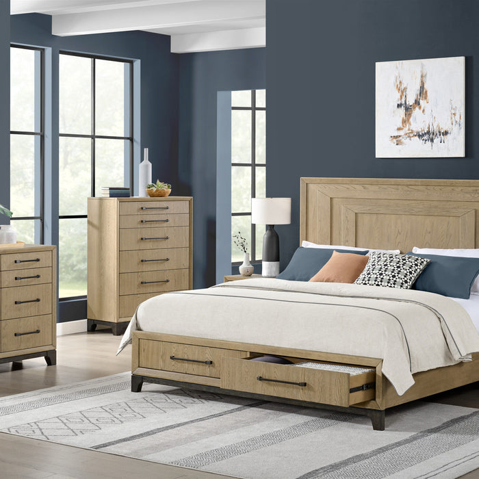 Sutton Place - Queen Storage Bed With Two-Tone Finish, 2 Cedar-Lined Storage Drawers, And Oak Veneers Over Solid Hardwood - Caramel And Cocoa