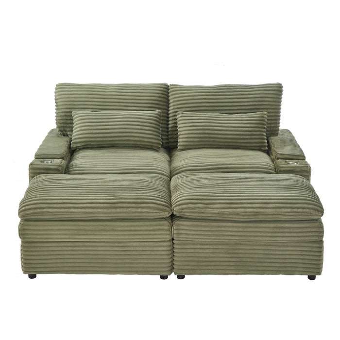 Convertible Loveseat Sofa With Storage And USB Ports - Green