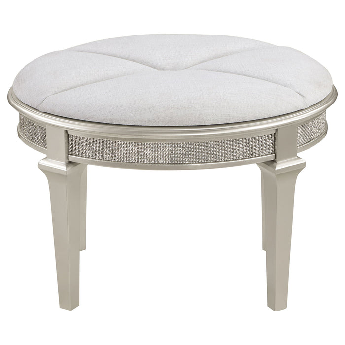 Colwood - Upholstered Oval Vanity Stool With Glitter Trim Seat - Silver Gray