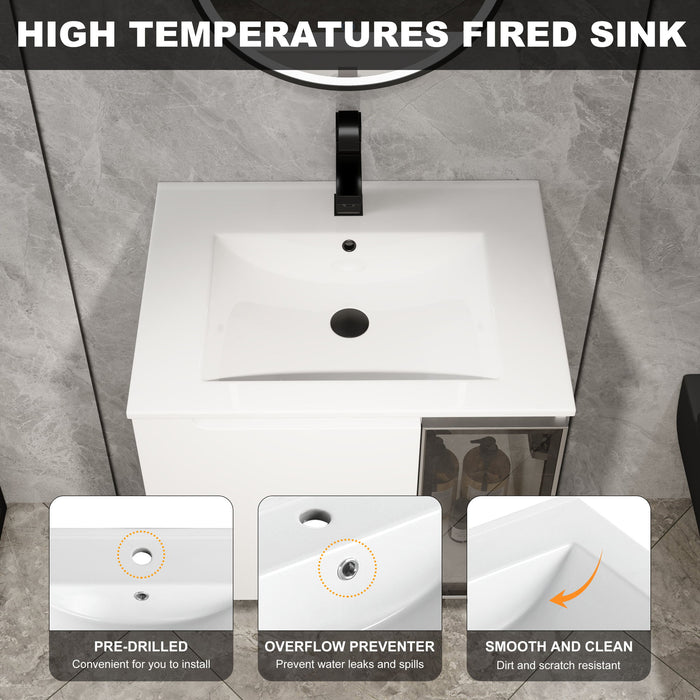 Wall Mounted Bathroom Vanity With Sink, 2 Soft Close Doors, Cabinet & Half Door