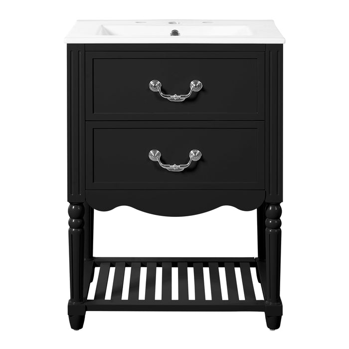 Wave Design Bathroom Vanity With Sink, 2 Drawers And Open Shelf