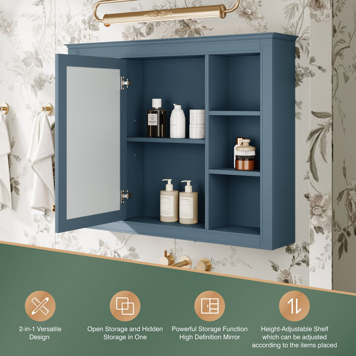 Wall Mounted Medicine Cabinet With Mirror, Storage Cabinet Featuring 6 Open Shelves And Adjustable Interior