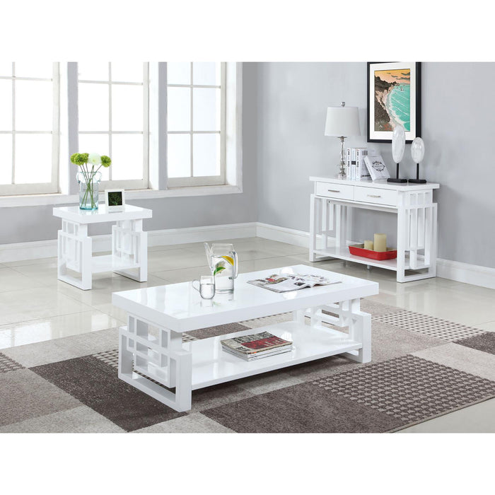 Rectangular Coffee Table With Open Shelf Storage - Glossy White