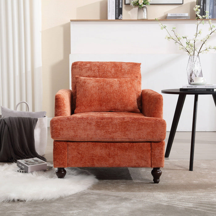 Modern Mid Century Wood Frame Armchair With Tufted Design