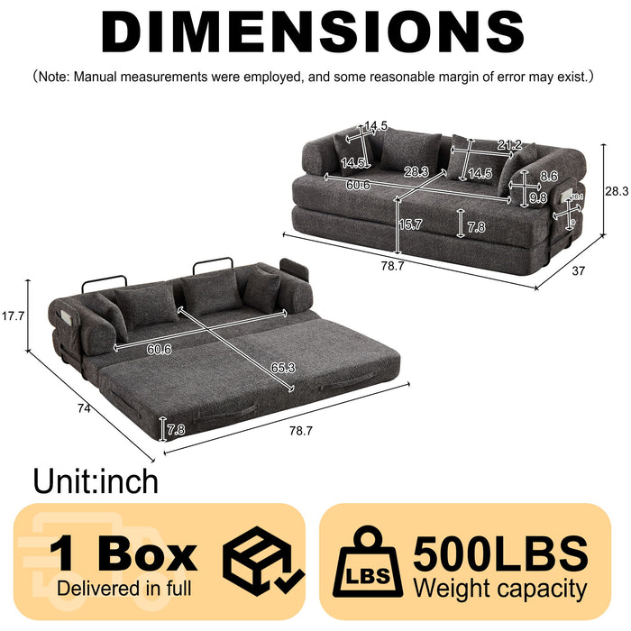 Convertible Sleeper Sofa Bed With Cylindrical Pillow