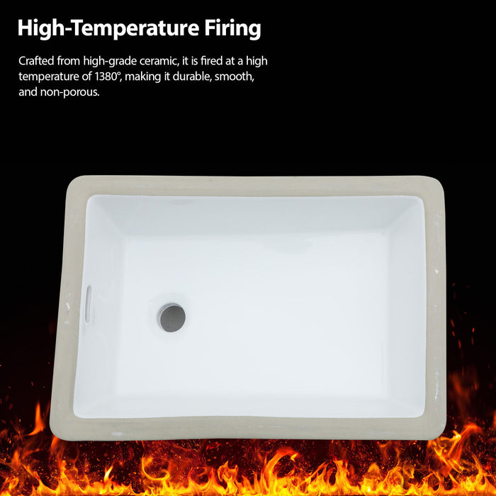 Vertical Undermount Bathroom Sink With Overflow - White