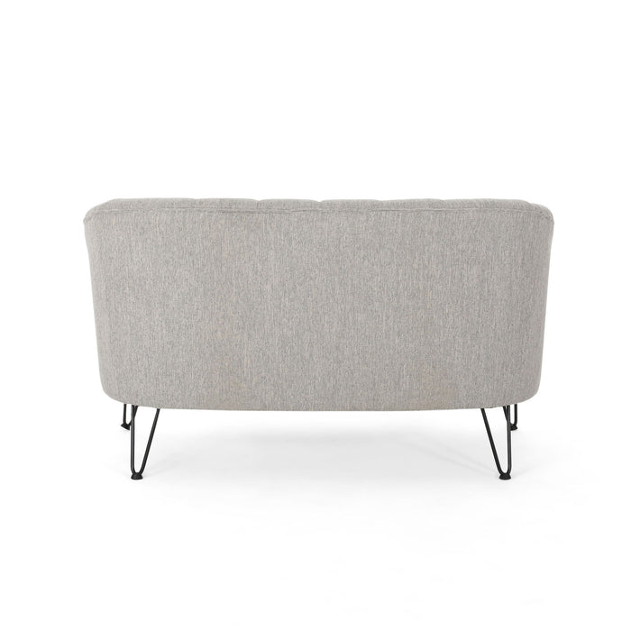 Modern Loveseat With Channel Stitching And Iron Legs - Light Gray