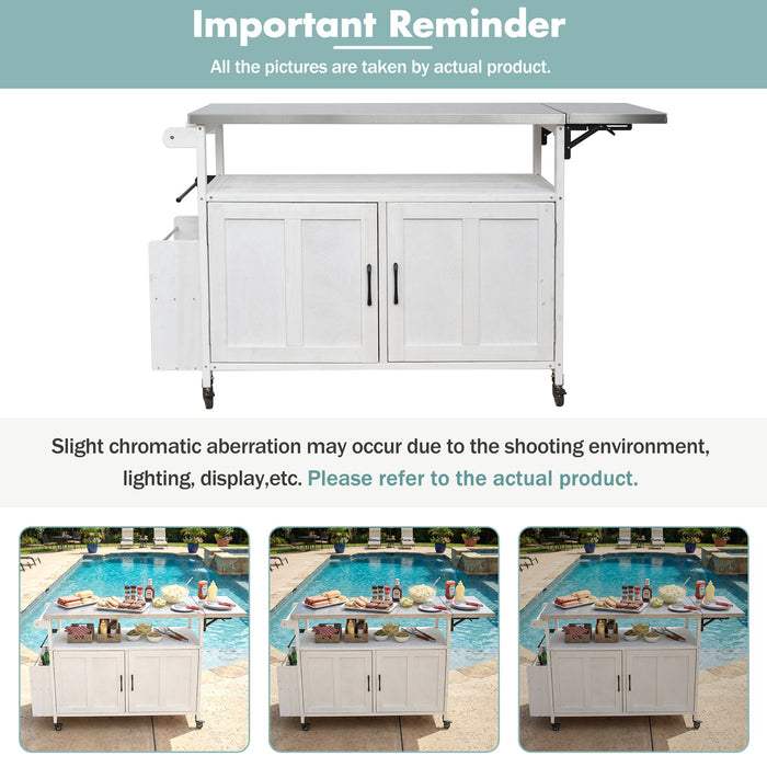 Foldable Outdoor Kitchen Island With Lockable Wheels, Storage Cabinet And Towel Rack For Patio