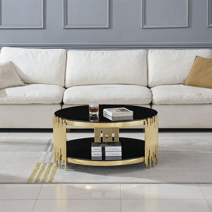 Round Double Tier Table With Flute Shaped Tube Legs