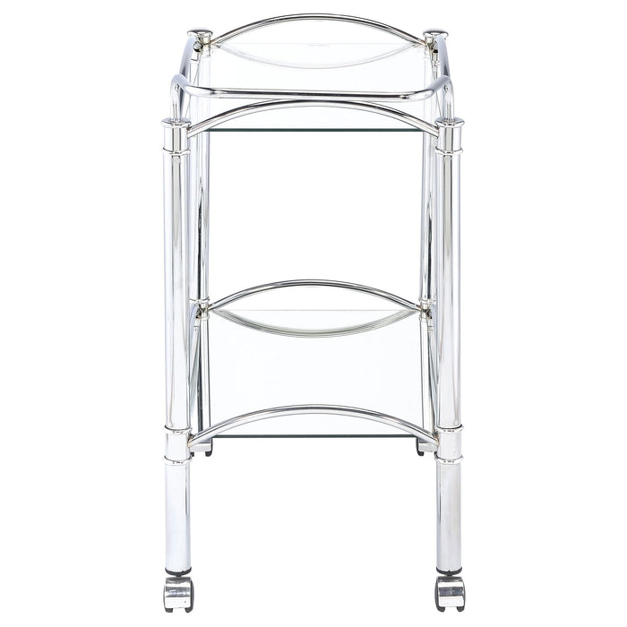 Porch & Den - 2 Tier Rectangular Glass Shelf Bar Cart With Glass - Chrome