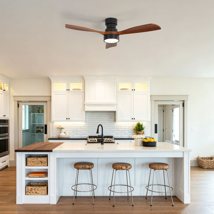 48" Ceiling Fan With Light, Dual Mount (Flush / Downrod), Dimmable LED, Quiet DC Motor, 3 Blades