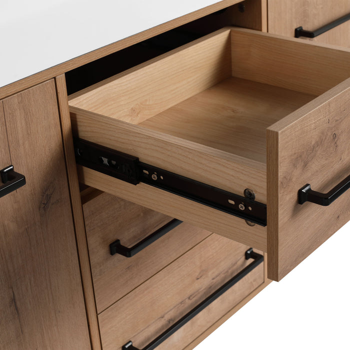 60" Freestanding Bathroom Vanity With Double Sink, Soft Close Doors, 3 Drawers - Imitative Oak