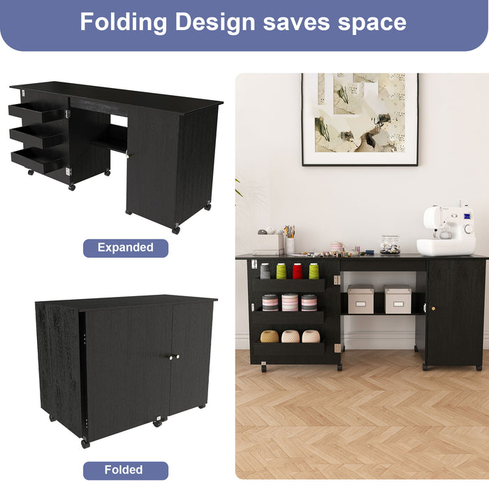 Foldable Sewing Table With Locking Casters