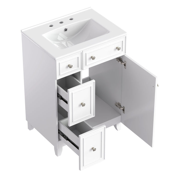 Transitional Style Bathroom Vanity Cabinet With Ceramic Sink