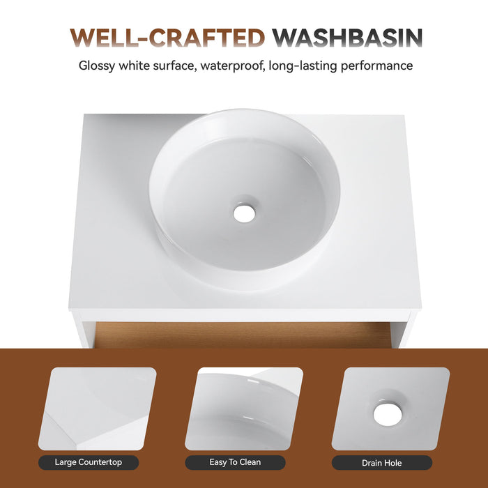 Floating Bathroom Vanity With Glossy Round Vessel Sink