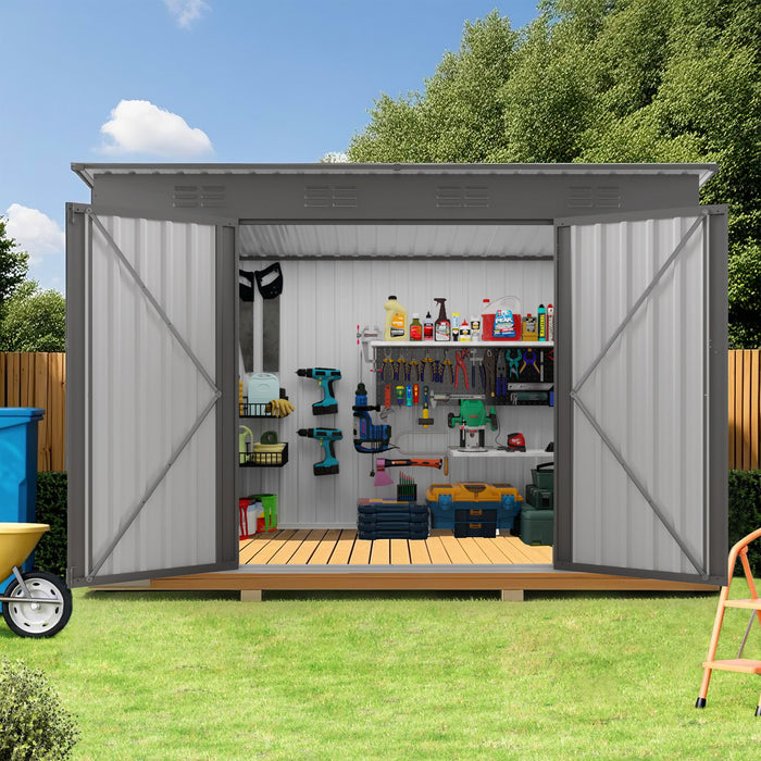 Outdoor Storage Shed 4 X 9 Ft With Sloping Roof And Vents For Garden And Patio - Gray
