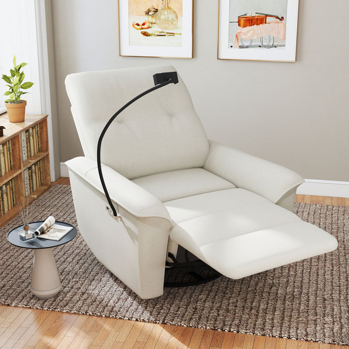 270° Power Swivel Rocker Recliner Chair With Phone Holder, Electric Glider Reclining Sofa With USB Ports For Living Room Bedroom - Beige