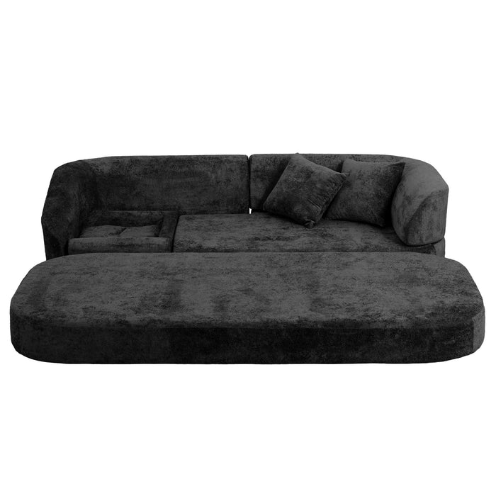 3 Seater Sofa With Built In Pet Bed Nook, Curved Design And 2 Throw Pillows