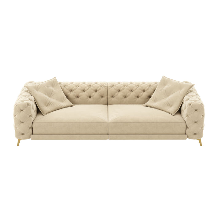 3 In 1 Convertible Sleeper Sofa, Pull Out Bed, Button Tufted, 4 Seater Couch With Movable Ottoman For Apartment - Apricot