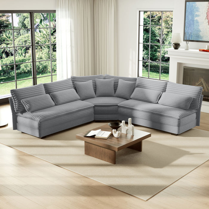 5 Seater L Shaped Sectional Sofa With Curved Corner, 7 Pillows