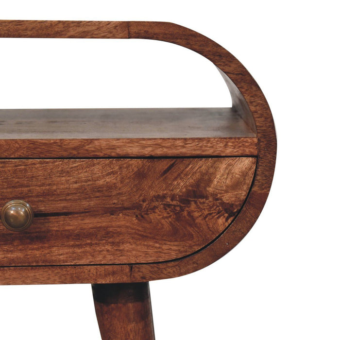 Circular Bedside Table With Open Slot - Caramel