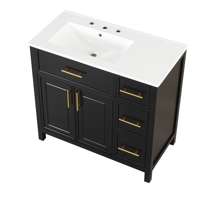 Modern Bathroom Vanity With Sink Top, 2 Doors And 3 Drawers