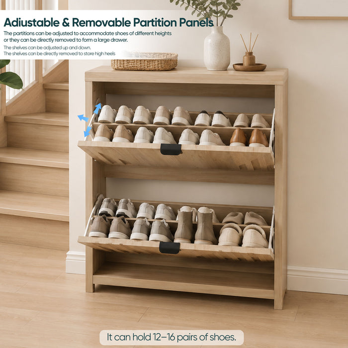 Entryway Shoe Cabinet With Vertical Carved Panels - Oak