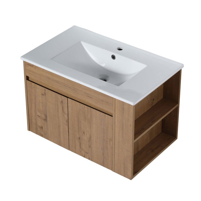 Wall Mounted Bathroom Vanity With Basin And Adjustable Open Shelf