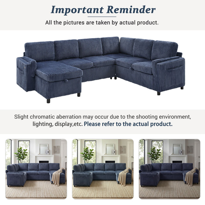 Convertible U-Shaped Sectional Sofa Bed With USB Ports And Storage