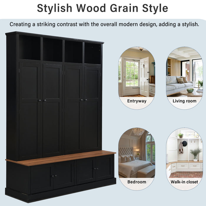 Hall Tree With Bench And Cabinet, 4 In 1 Entryway Bench With Coat Rack