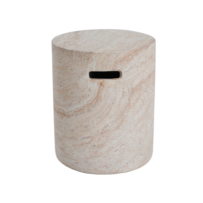 Modern Concrete Side Table With Travertine, Indoor / Outdoor Use - Beige