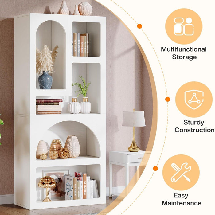 Geometric Arched 5 Shelf Art Display Bookcase For Living Room - White