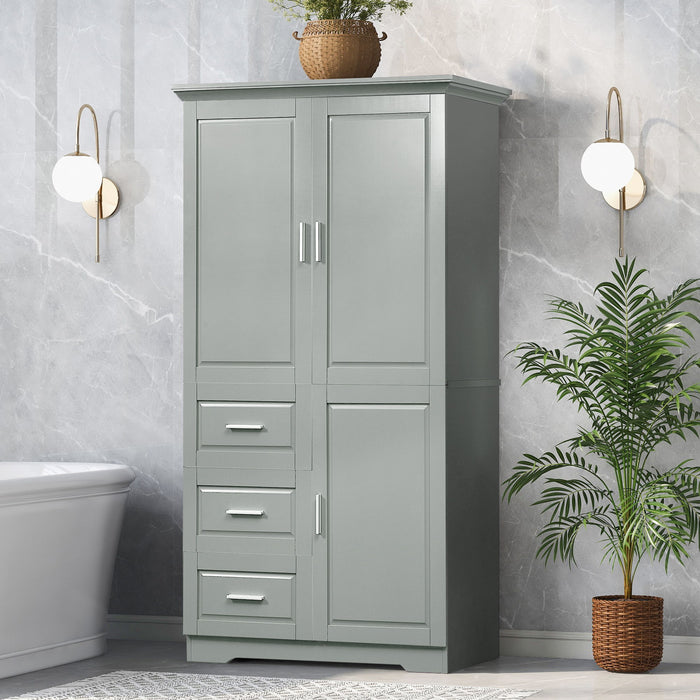 Tall Wide Storage Cabinet With Doors, 3 Drawers